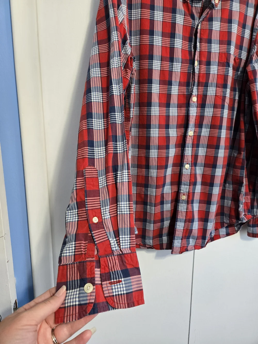 J.Crew Tailored Red Blue Plaid Button Down Shirt Men's Large‎ Cotton
